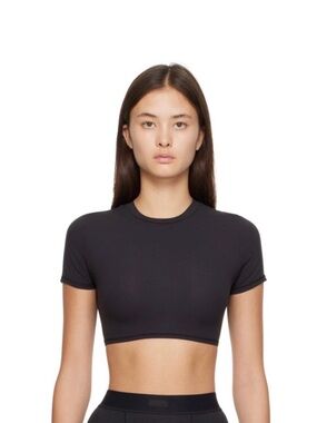 SKIMS Black Short-Sleeve Crop Top